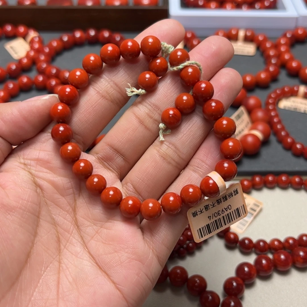 南红玛瑙未镶嵌手串8mm+柿子红圆珠手串