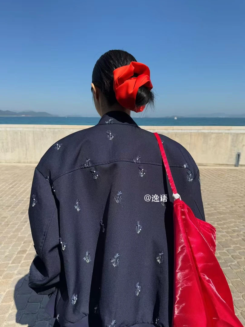 【清】逸语2025春季韩版宽松珠片刺绣立领夹克外套女6835