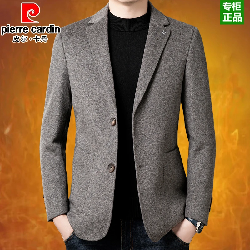 皮尔卡丹男士羊毛冬季西服商务羽绒可拆内胆外套休闲韩版羊呢西装