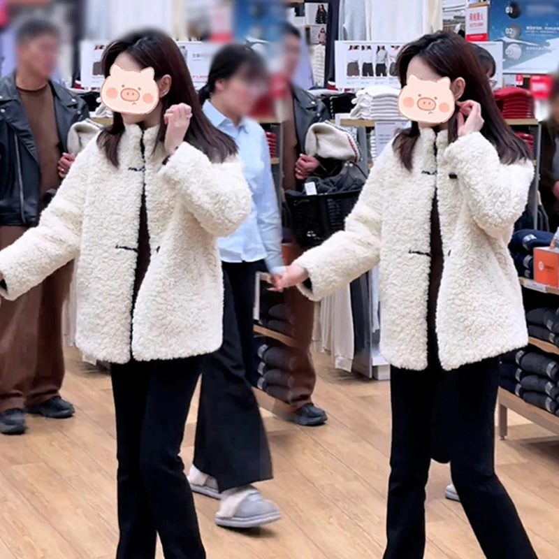 韩系2025冬新款时尚百搭毛茸茸设计气质立领保暖外套女中长款外套
