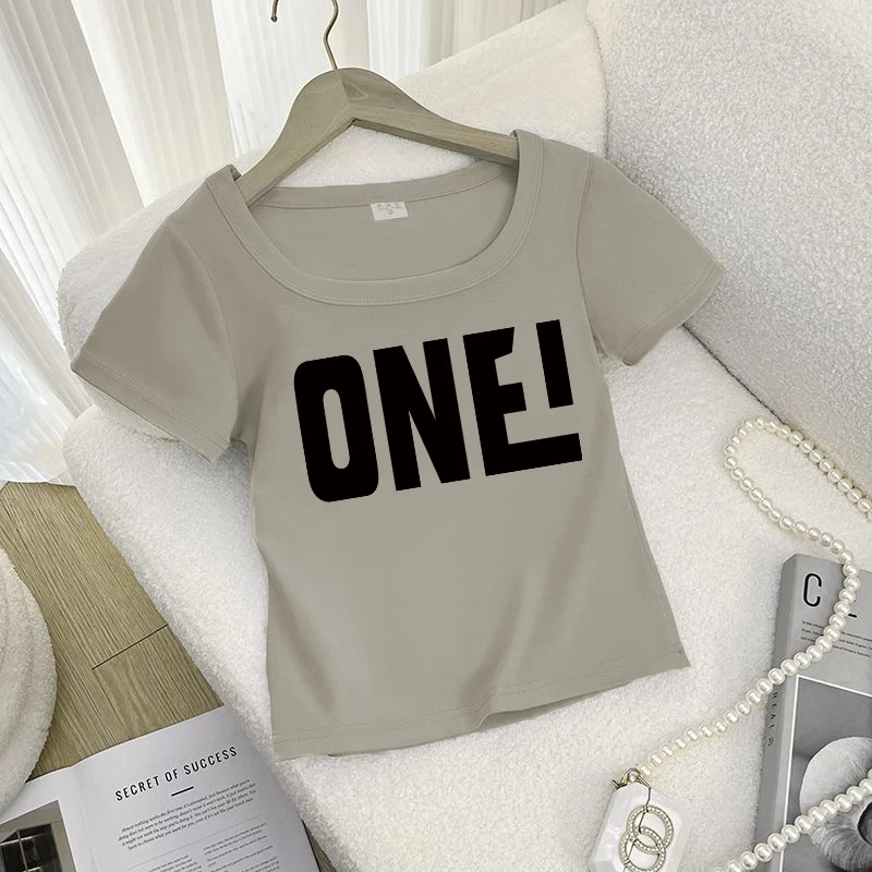 纯棉正肩短袖t恤女夏季2025新款修身半袖体恤收腰显瘦短款上衣ins