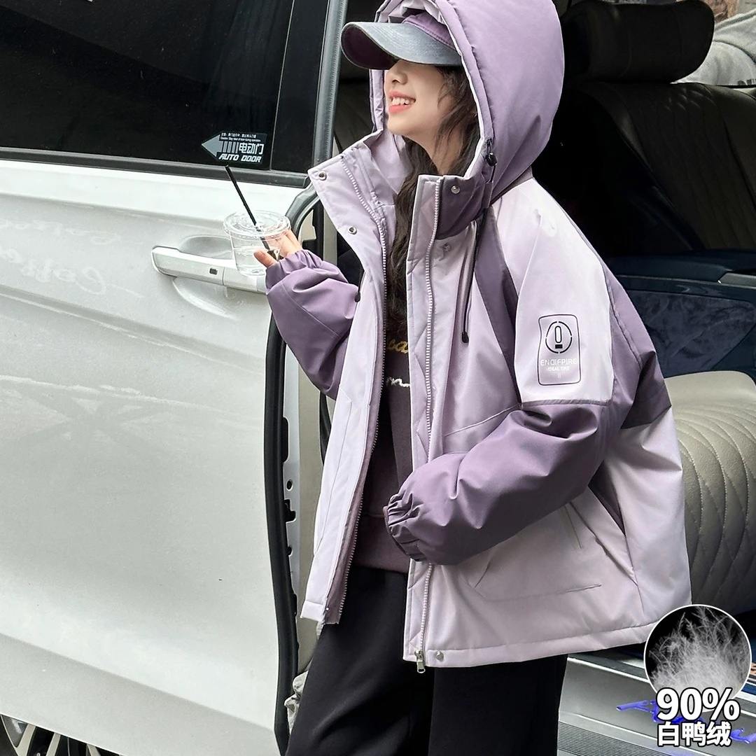 女大童90白鸭绒羽绒服冬装加厚连帽外套青少年初高中生保暖羽绒衣