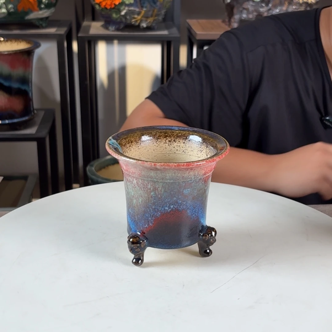 。一风堂石湾花盆 滴釉 内9*9