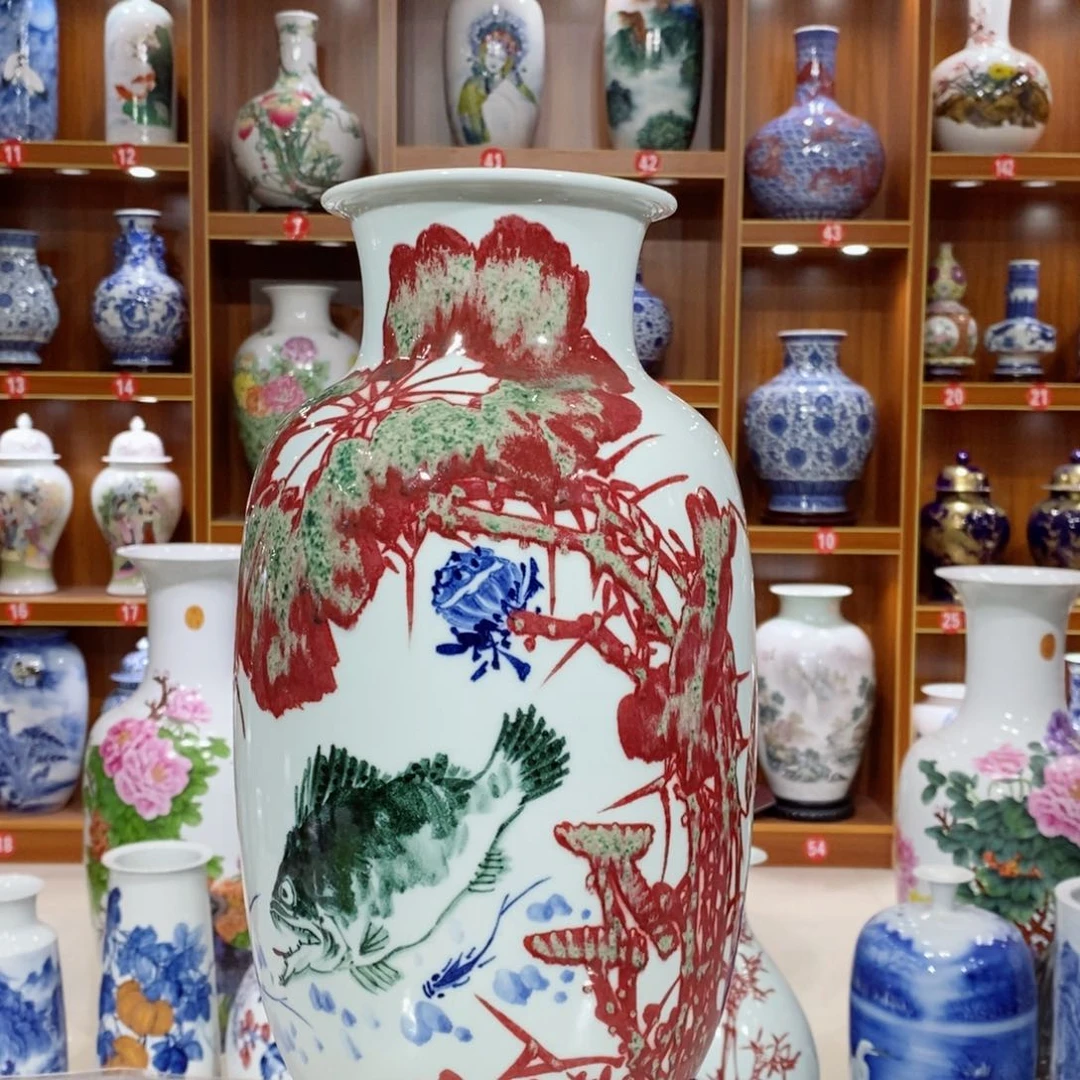 摆件纯手工手绘，青花釉里红