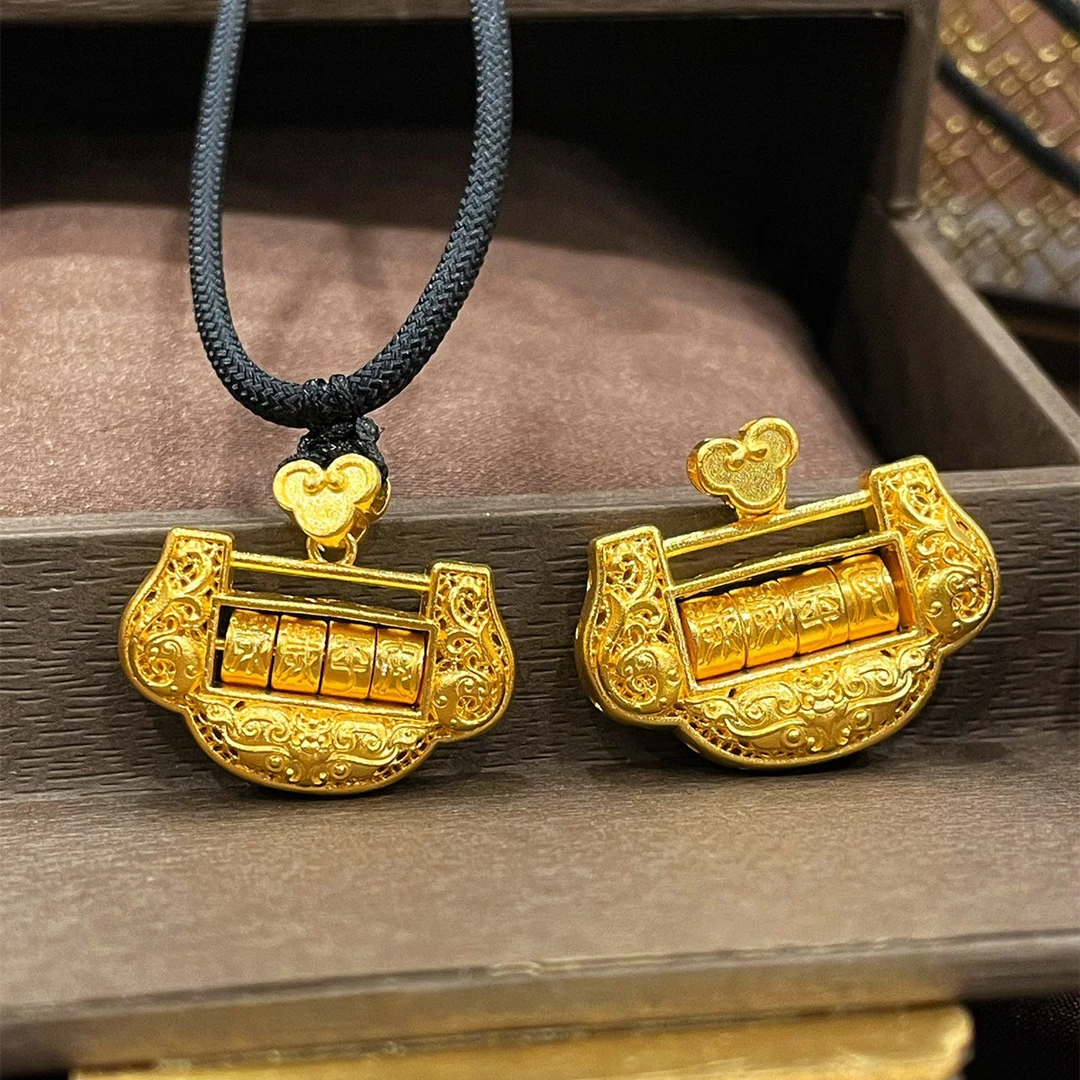 999足金岁岁平安锁包 古法黄金吊坠如意锁国潮金