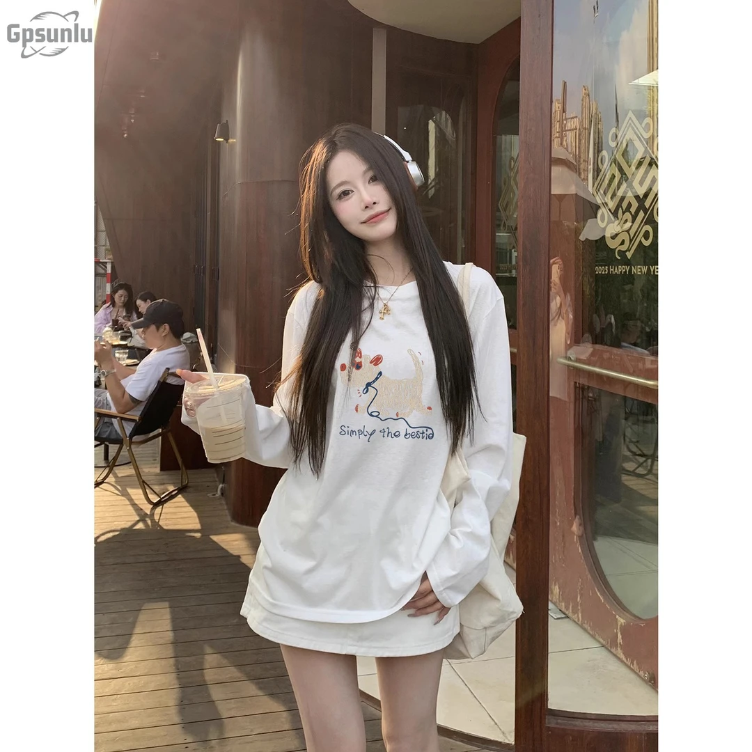 gpsunlu新款秋季薄款长袖正肩恤女百搭夏季夏季女款正肩长袖T恤