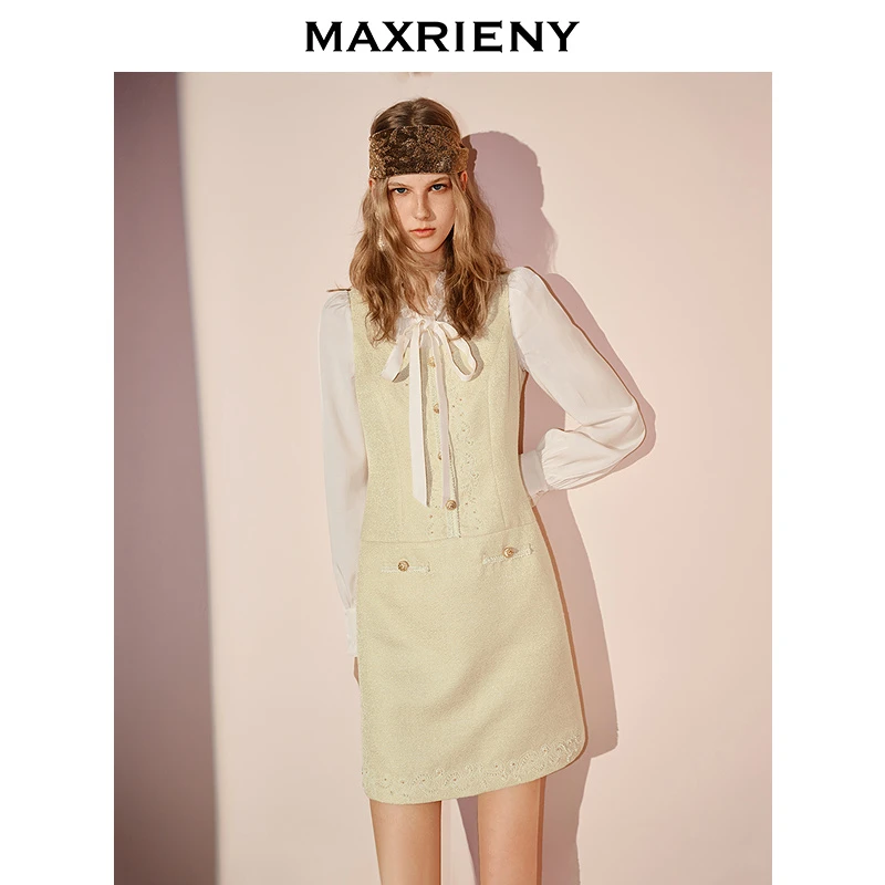 【商场同款】MAXRIENY早秋小香风无袖连衣裙25秋千金风穿搭收腰裙