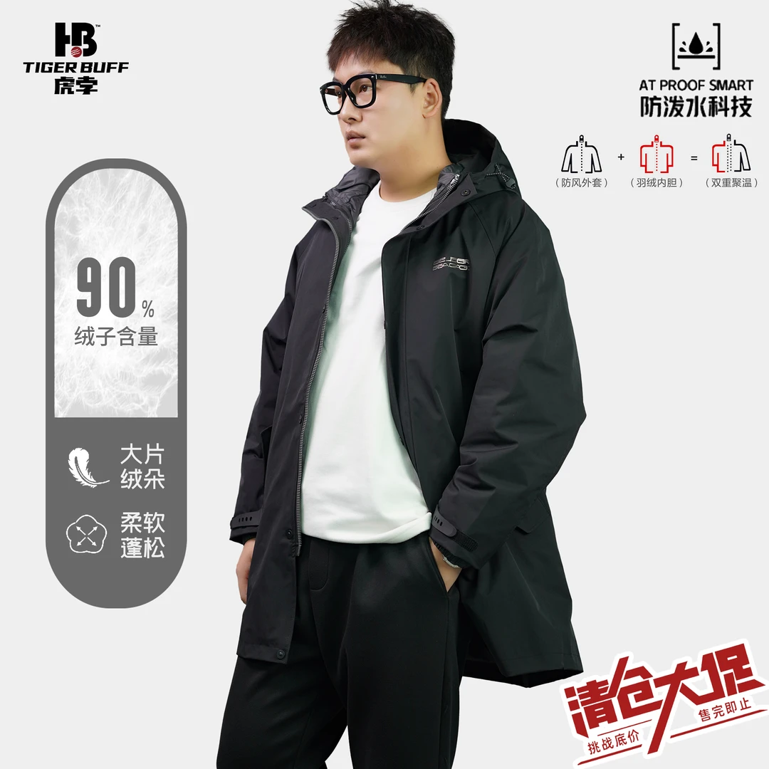 【大码可拆卸羽绒风衣】时尚休闲连帽保暖防风中长款冬季88171