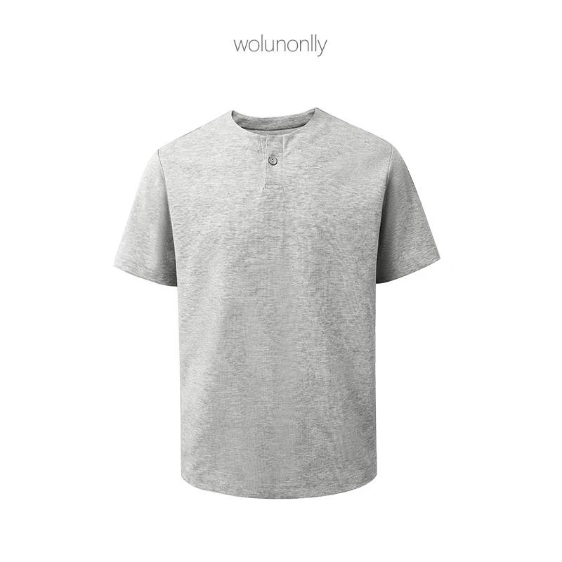 夏季极简轻奢针织棉纽扣点缀百搭透气经典休闲圆领短袖T恤男款男