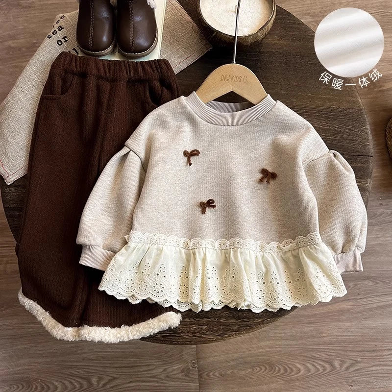 女童加绒卫衣秋冬儿童洋气衣服女宝宝套头上衣设计打底衫内搭冬装