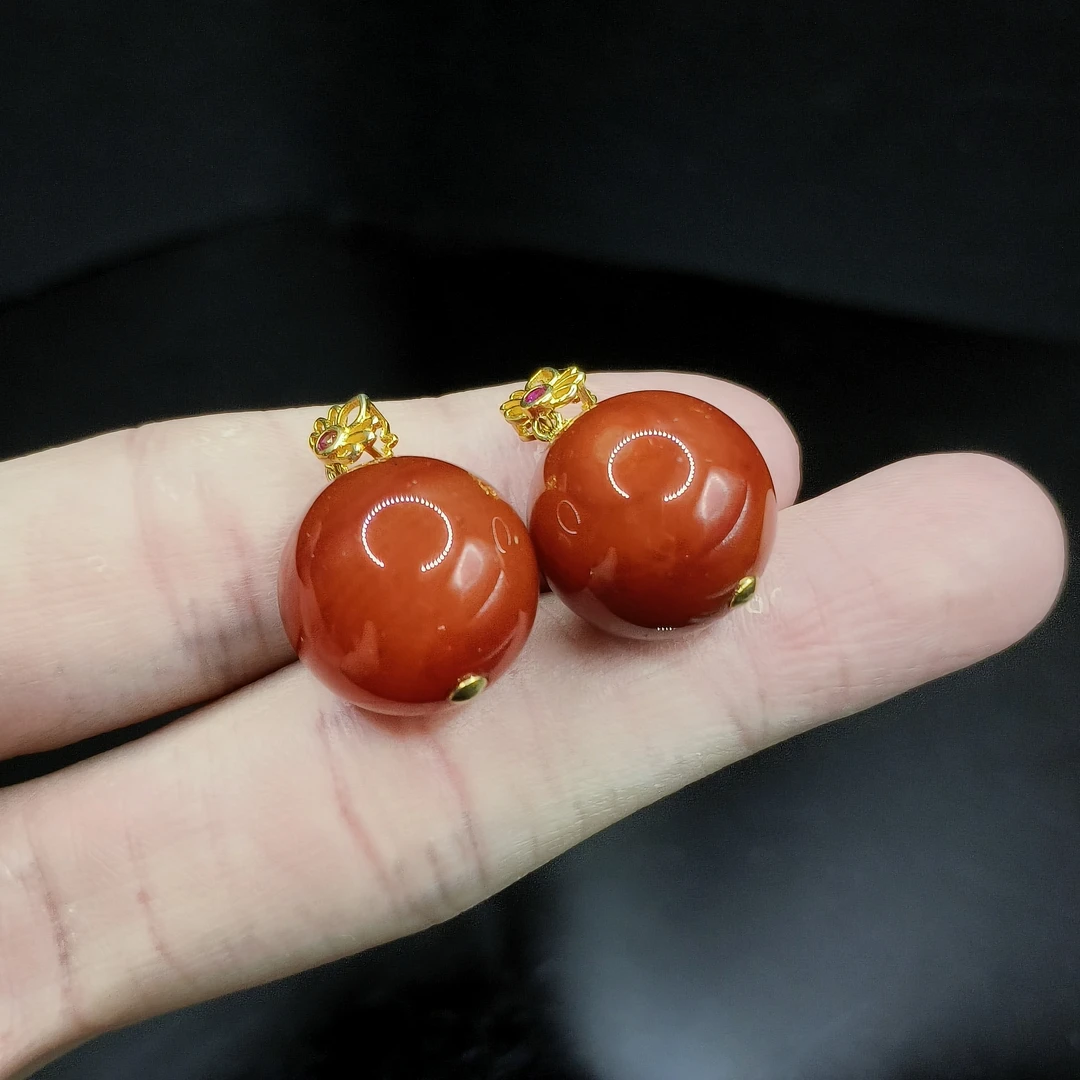 【东北哥精选】牛血红单珠吊坠赠链B1【多样性发其一】约15mm