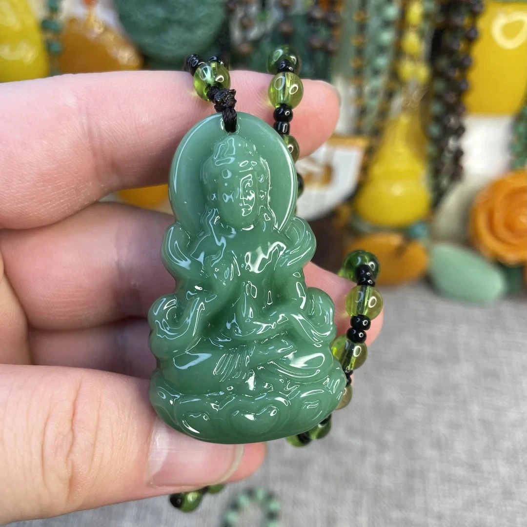5.深绿飘带观音经典百搭男女同款吊坠