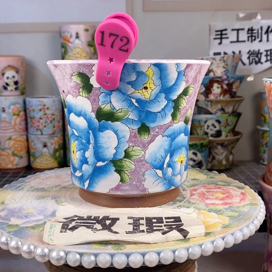 紫砂花盆红陶手绘花盆