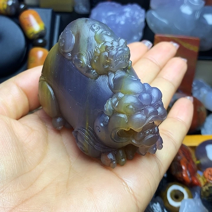 硅化玉未镶嵌吊坠(不含链)玉雕紫冰貔貅手把件