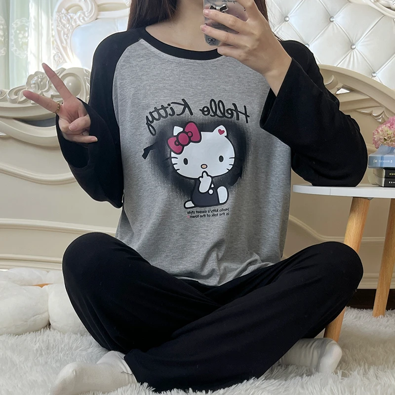 睡衣女春秋季莫代尔长袖卡通可爱15岁高中初中学生12大童13家居服