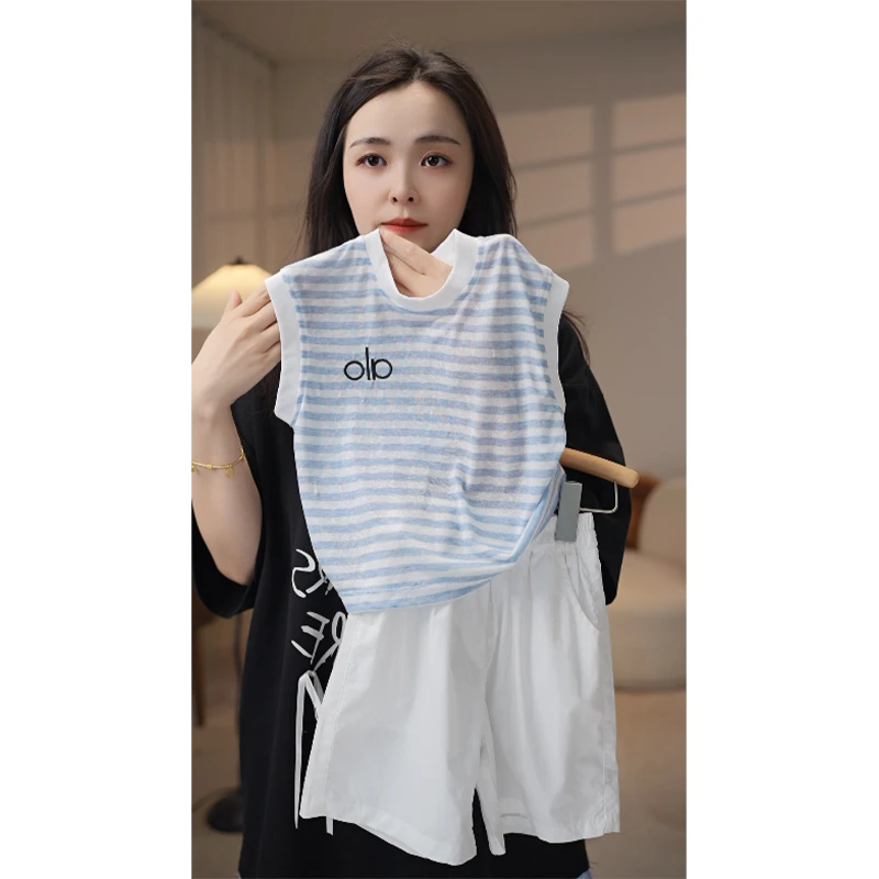 【米佑】2025年新款儿童蓝白条纹时尚夏季短裤洋气背心套装WQ271
