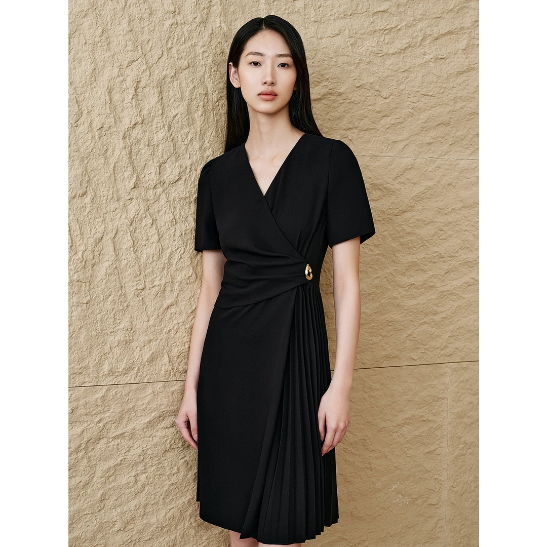 「软雕塑」INSUN恩裳夏季气质法式轻奢黑色小黑裙连衣裙9C65205400