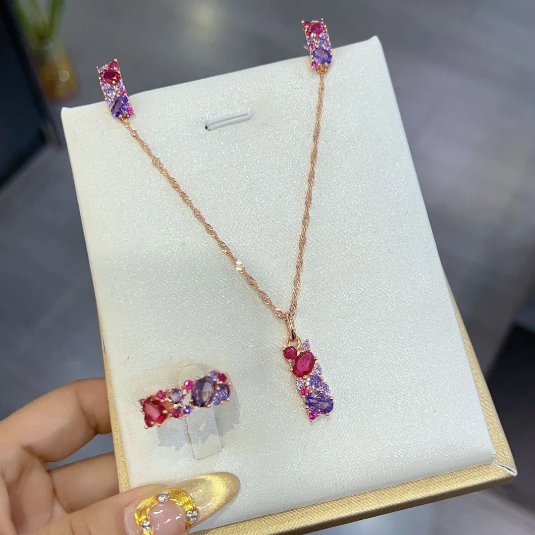 钛钢项链 新款时尚大方百搭气质个彩色性优雅玫瑰金色三件套轻奢