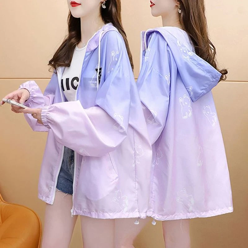 慵懒风轻薄渐变色防晒衣连帽外套女夏季2025新款防紫外线开衫上衣