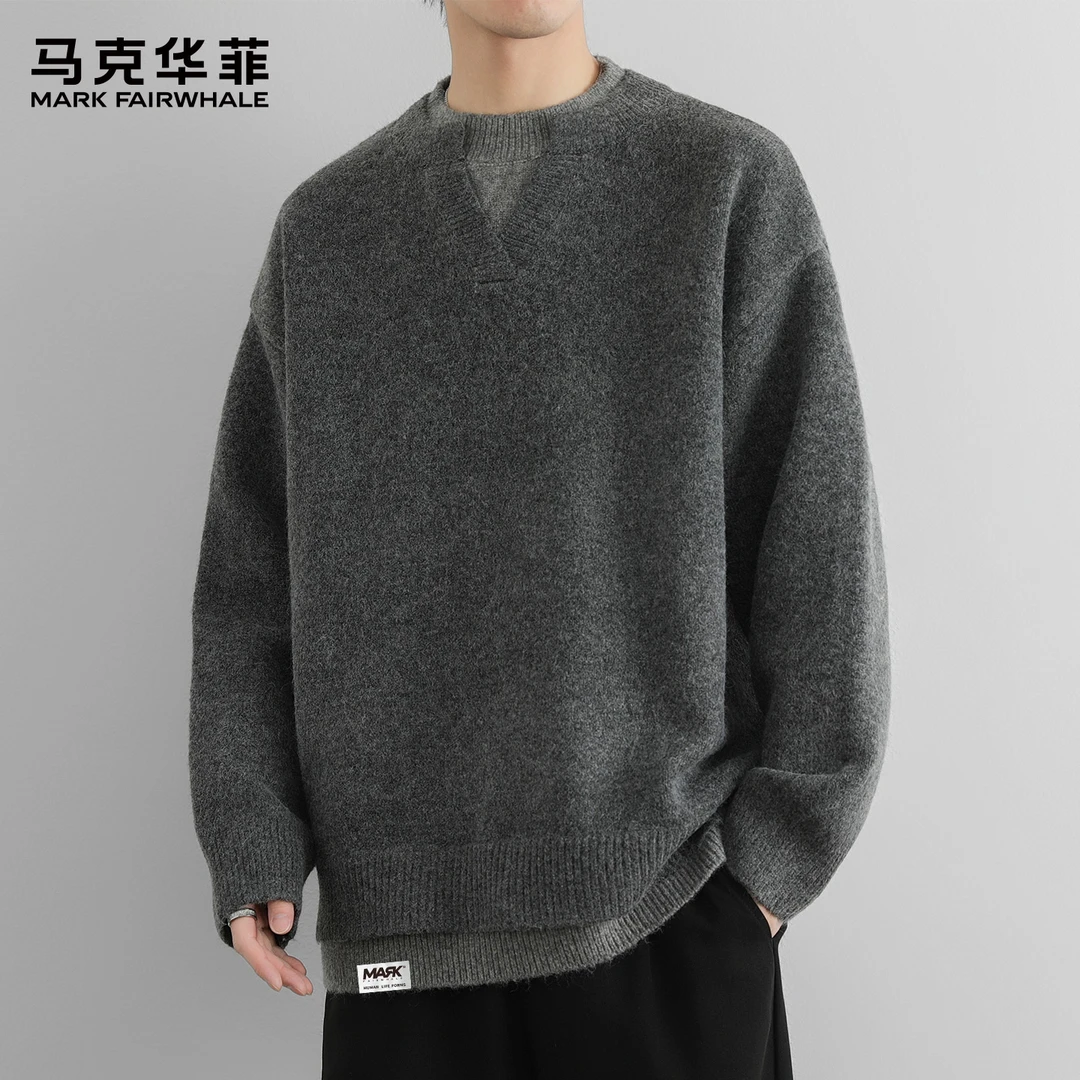 马克华菲潮牌柔软羊毛针织衫男外穿假两件毛衣打底线衫慵懒风厚款