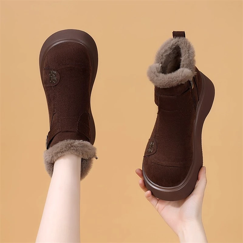 厚底增高复古加绒加厚雪地短靴女2025冬季新款软底勃肯大棉鞋短靴