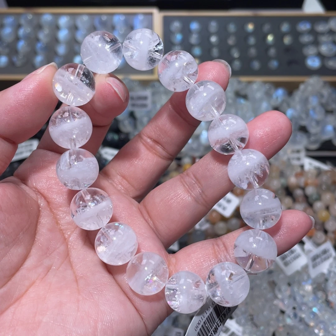 水晶手链未镶嵌半盆彩虹白幽灵手链13mm+