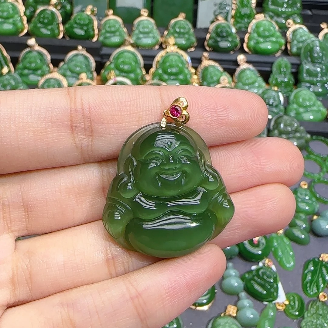 和田玉（碧玉）18K金镶嵌颈饰