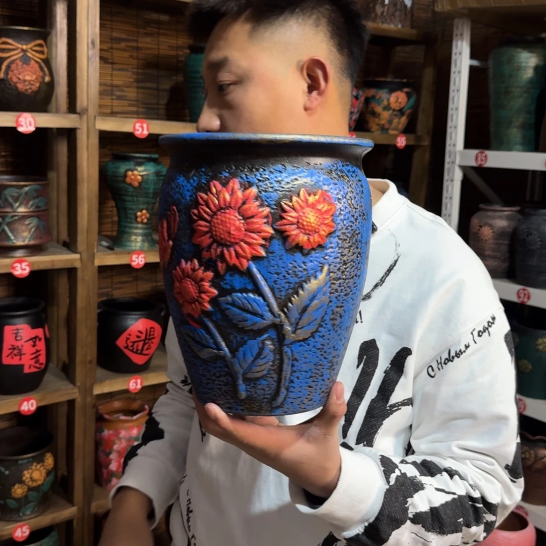 带孔高端浮雕花盆高度+口径25-20