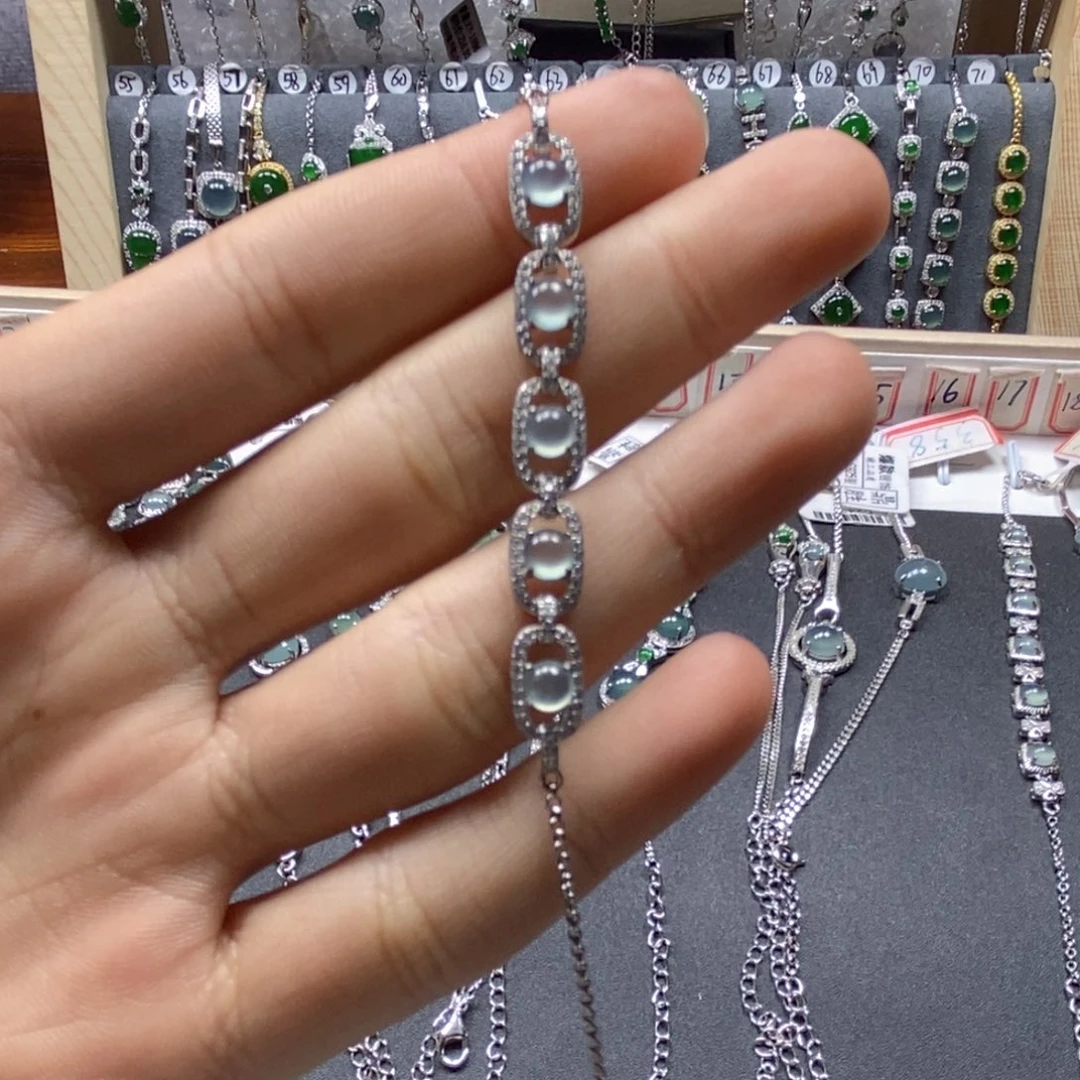 翡翠颈饰银S925镶嵌青*翡翠手链
