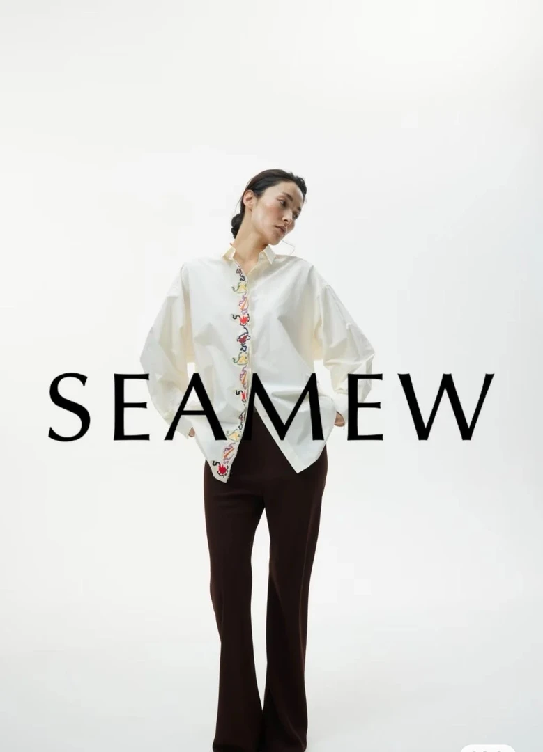 SEAMEW 王鸥 设计师品牌蓝花四宝交叠衬衫+刺绣短裤时尚轻奢气质