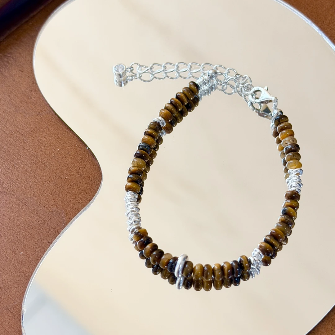 925银手链 S925银焦糖棕日进斗金手链新中式女性百搭个性时尚拼接