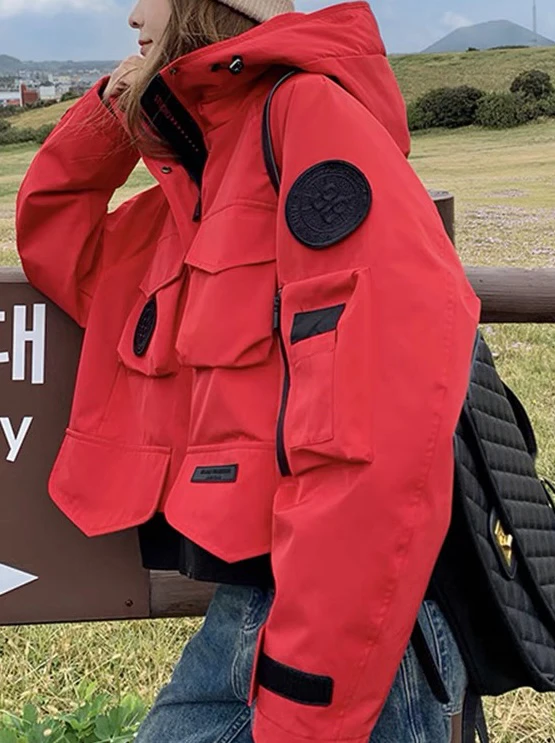 欧货女装潮牌2024冬季新款个性工装派克冲锋衣白鸭羽绒服