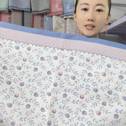 棉纱布蓝色果实累累纯棉