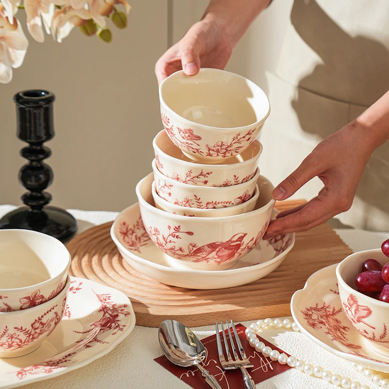 舍里法式复古碗碟餐具2025新款陶瓷米饭碗家用高颜值餐具菜盘深盘