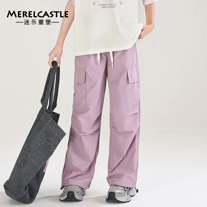 C3458女童工装裤夏季薄款新款初中生女孩阔腿裤大童夏装宽松裤子