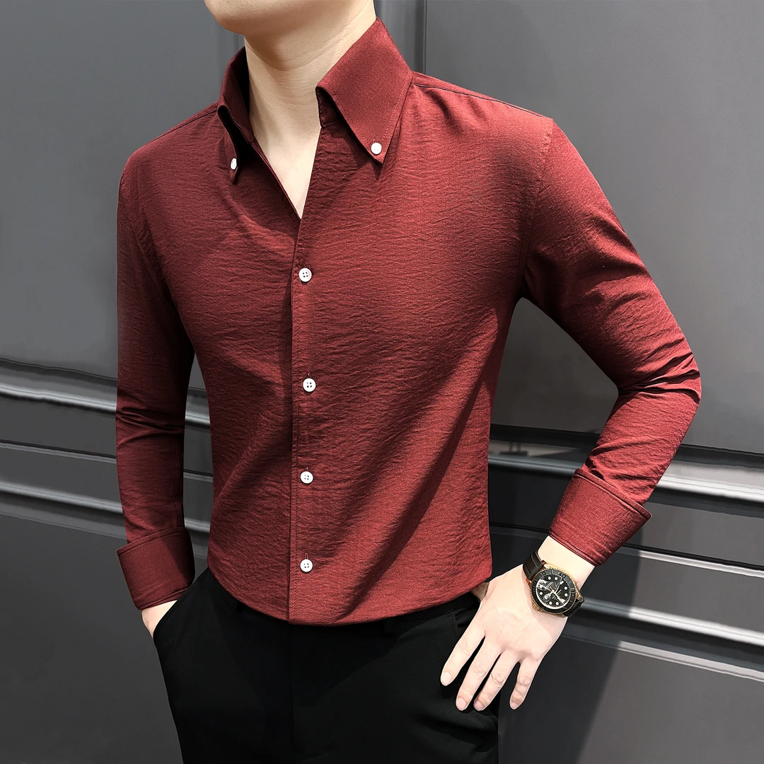 法式大V领衬衫男款英伦雅痞风格男装高级感商务休闲男士长袖衬衣