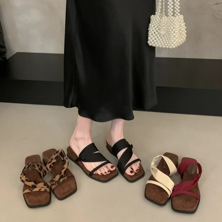 两穿3.5CM跟露趾坡跟凉鞋女夏新款沙滩防滑外穿软底一字拖鞋