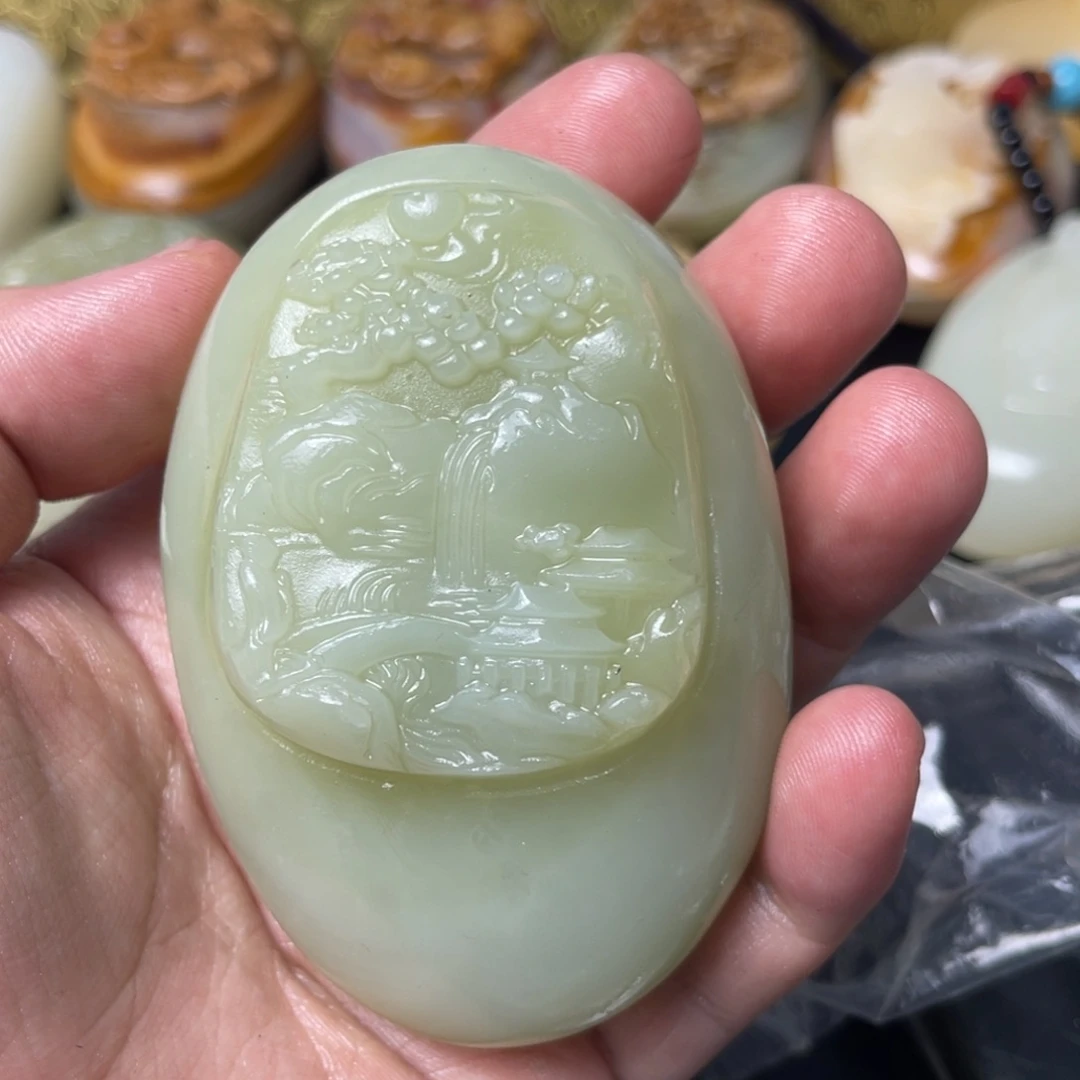 竹***枫石材天然方解石手把件不退换