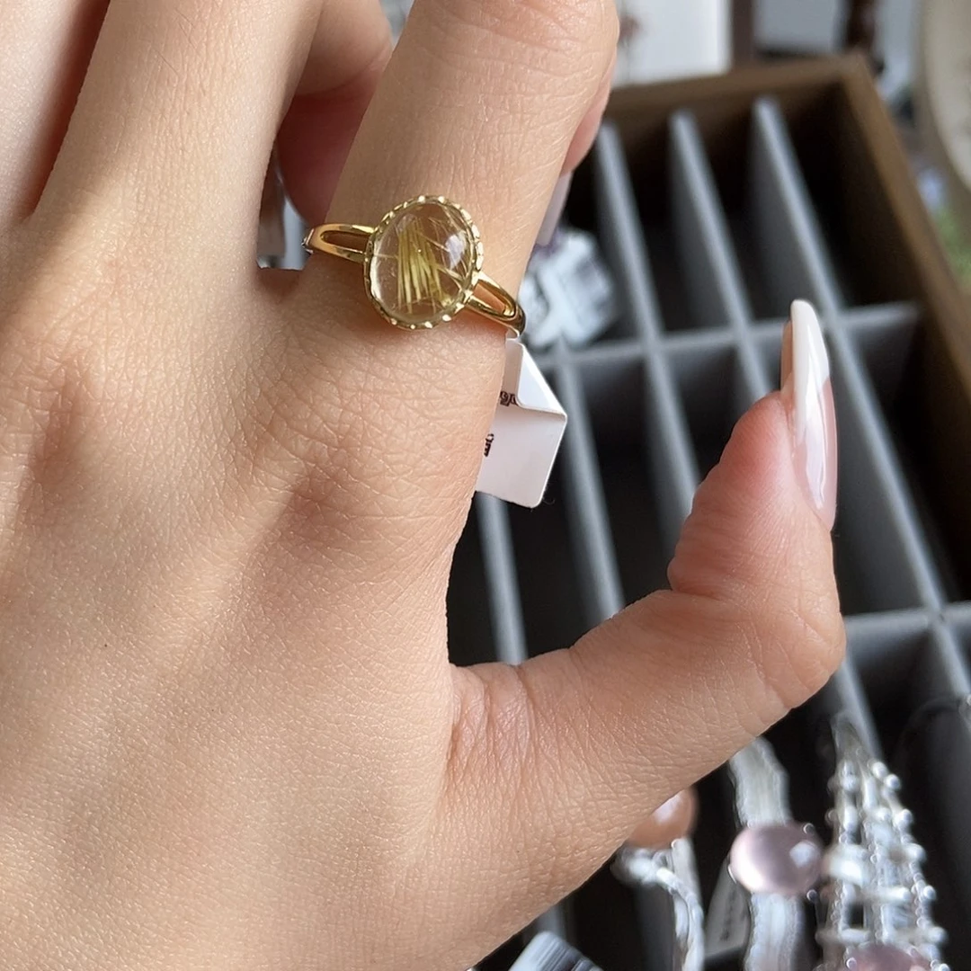 是****烟晶戒指银S925镶嵌金发晶