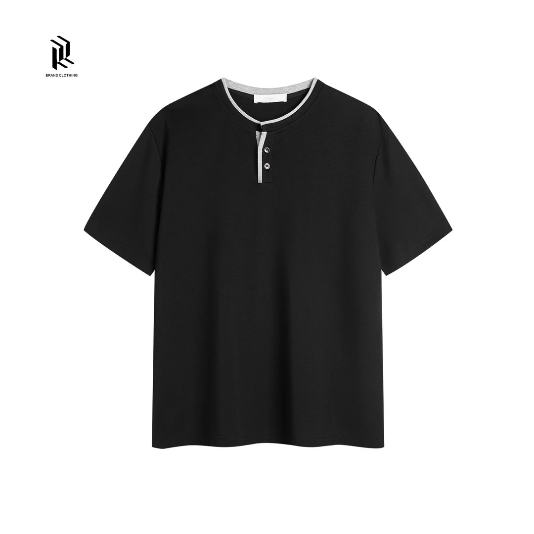 【RHETT KELLEY】夏季新款时尚撞色亨利领休闲简约亲肤男士短袖T恤