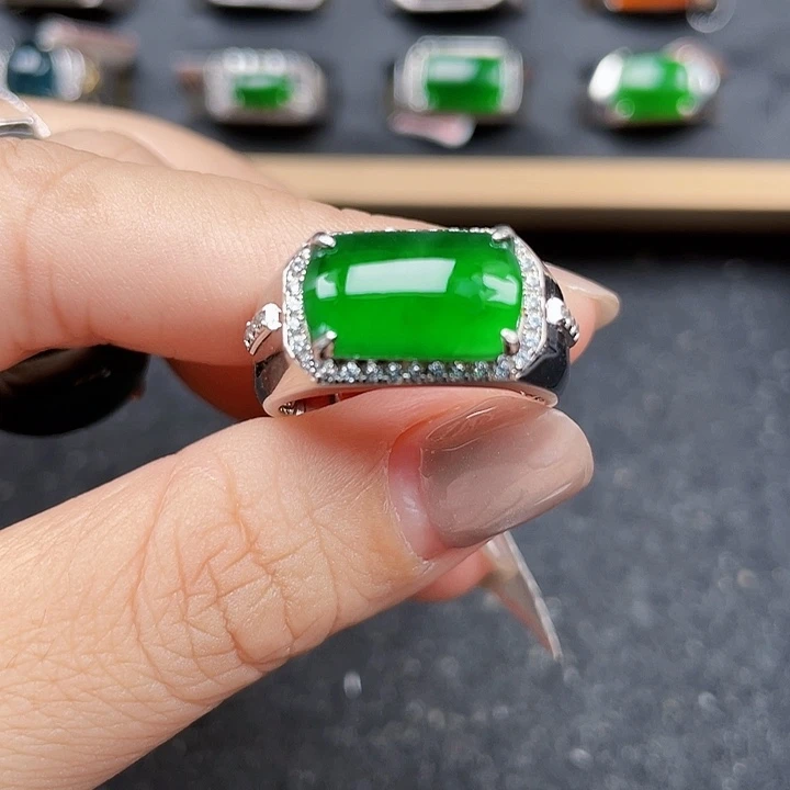 长***佑银S925镶嵌戒指翡翠男戒编号3004没运费险