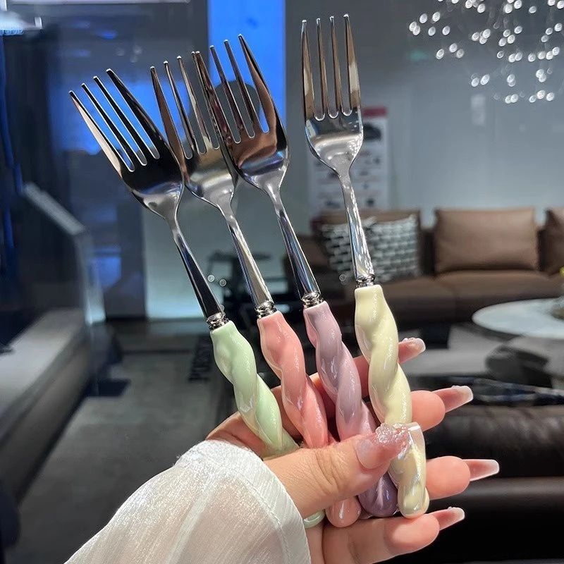 藤蔓高颜值不锈钢叉子精致手柄长柄拌饭勺吃水果的大调羹新款豪华