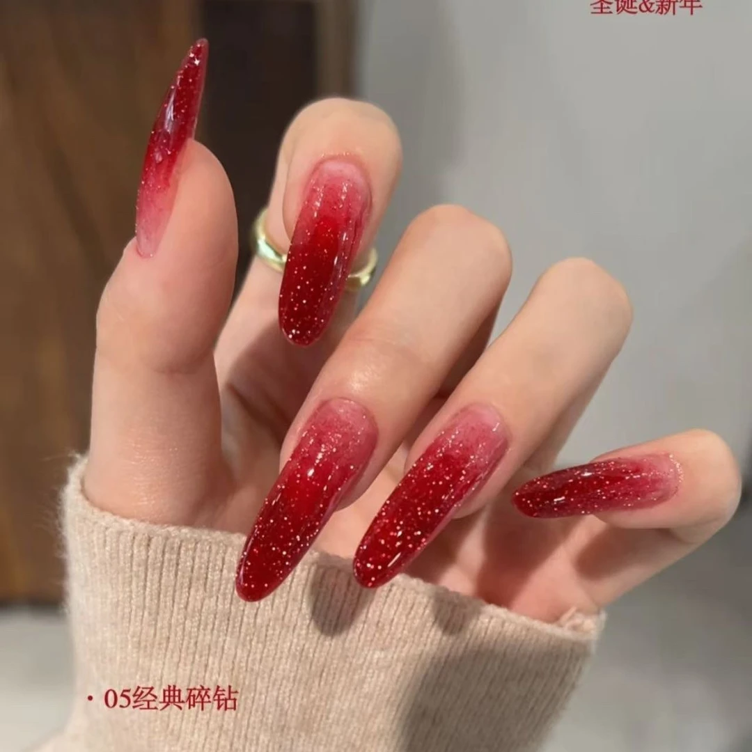 圣诞新年红色甲油胶碎钻亮片宝石红光猫眼显白美甲店专用流行款