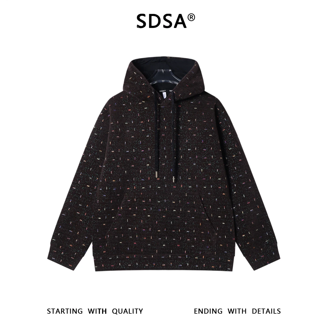 SDSA男士秋冬新款痞帅男装韩版满印刺绣连帽卫衣百搭时尚套头上衣