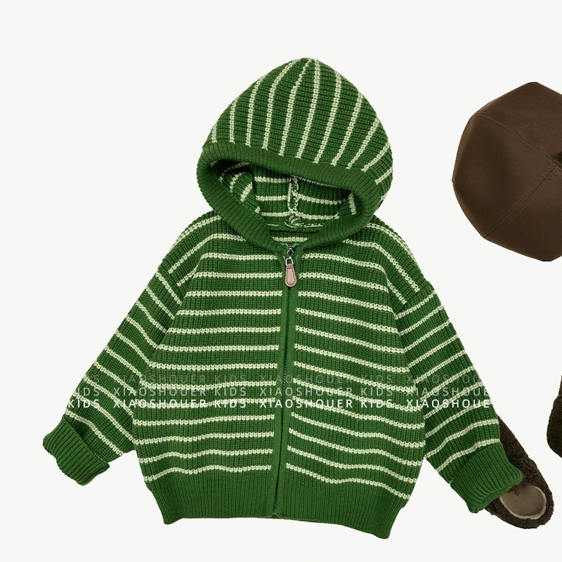 【小首尔】现货-qc2两色男女童连帽毛衣外套秋日常针织开衫SJ4528