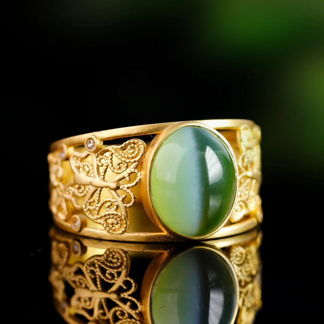 破茧化蝶/18K金碧玉闪电猫眼戒指