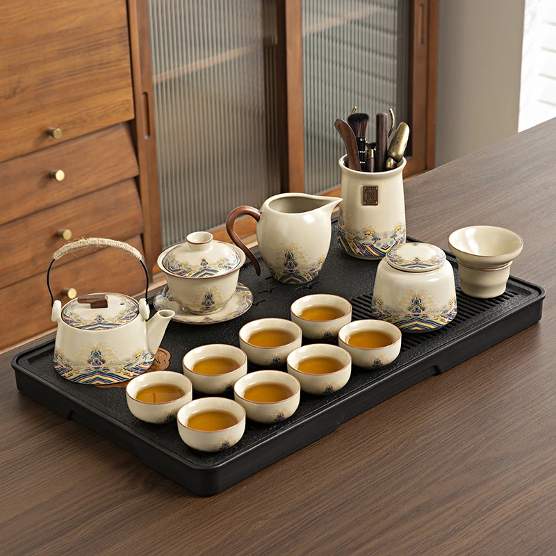 德化汝窑功夫茶具套装轻奢高档汝瓷泡茶壶茶杯盖碗茶具茶盘整套