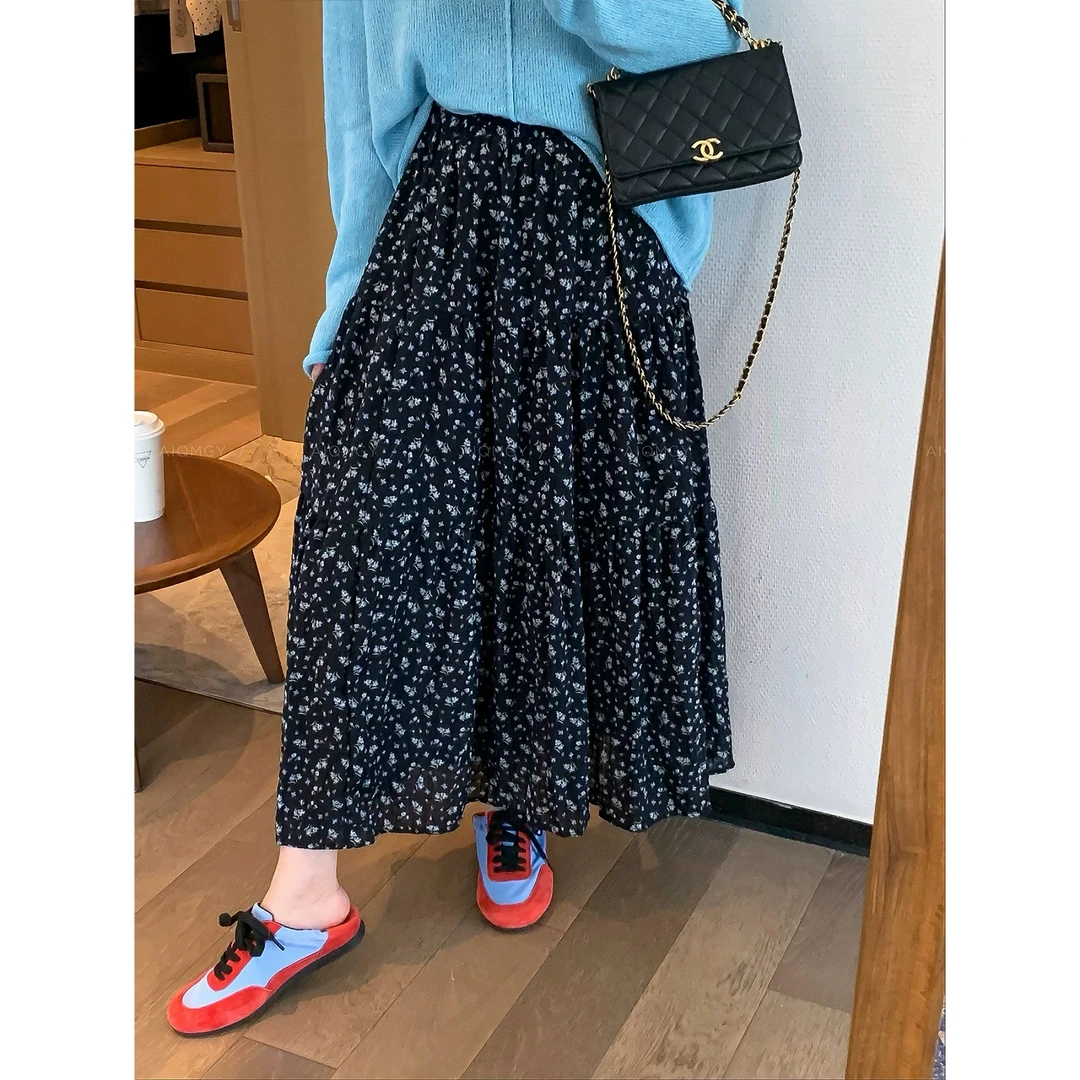 【仙仙推荐】 百搭藏青碎花半身裙T88010