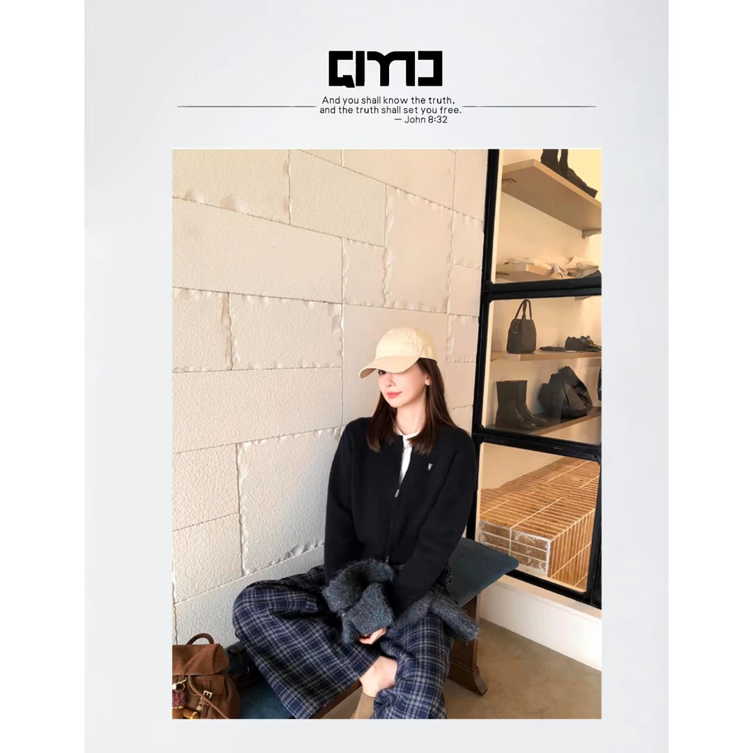 QIMO启茉（163#刺绣双拉链毛衣开衫）