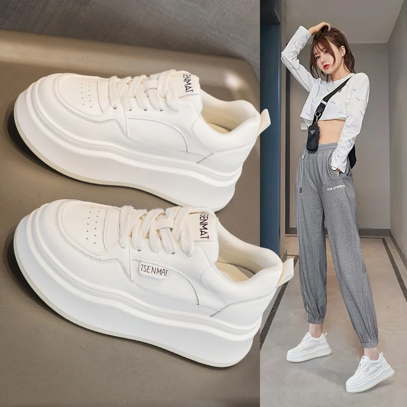 厚底6cm真皮小白鞋女款ins韩版百搭小个子休闲板鞋2025秋季爆款